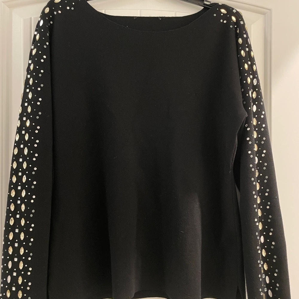Embellished black cotton/spandex sweater, size 1x